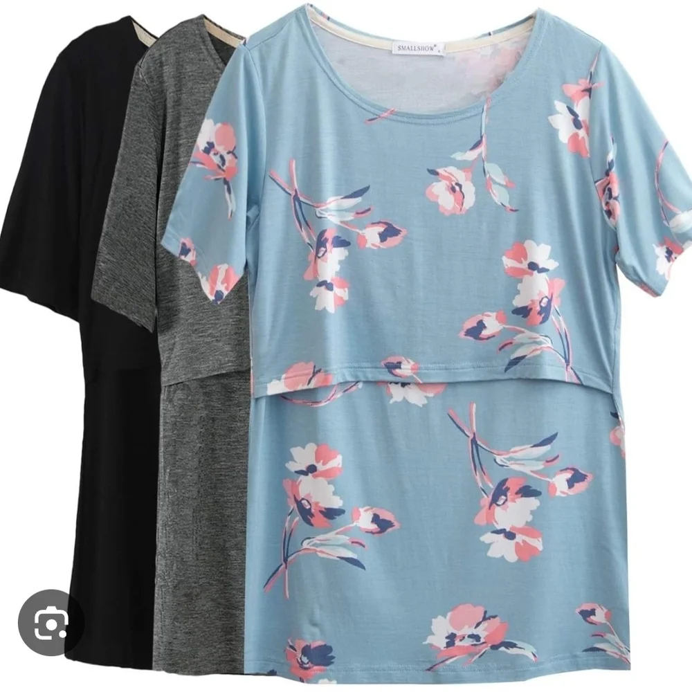 Stylish Floral, Black, and Olive Green Women's Maternity  Tees - Picture 4 of 5